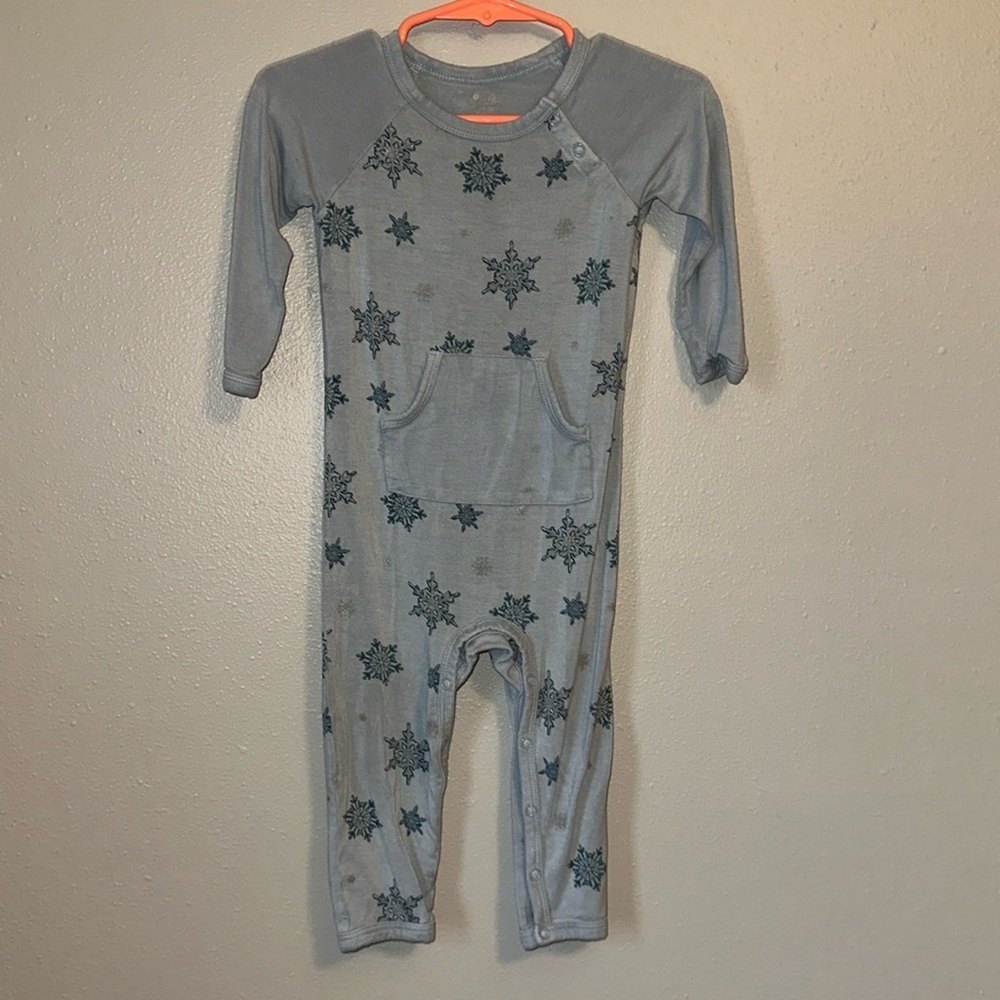 Kyte Baby Bamboo Snowflake Blue Longall Romper
